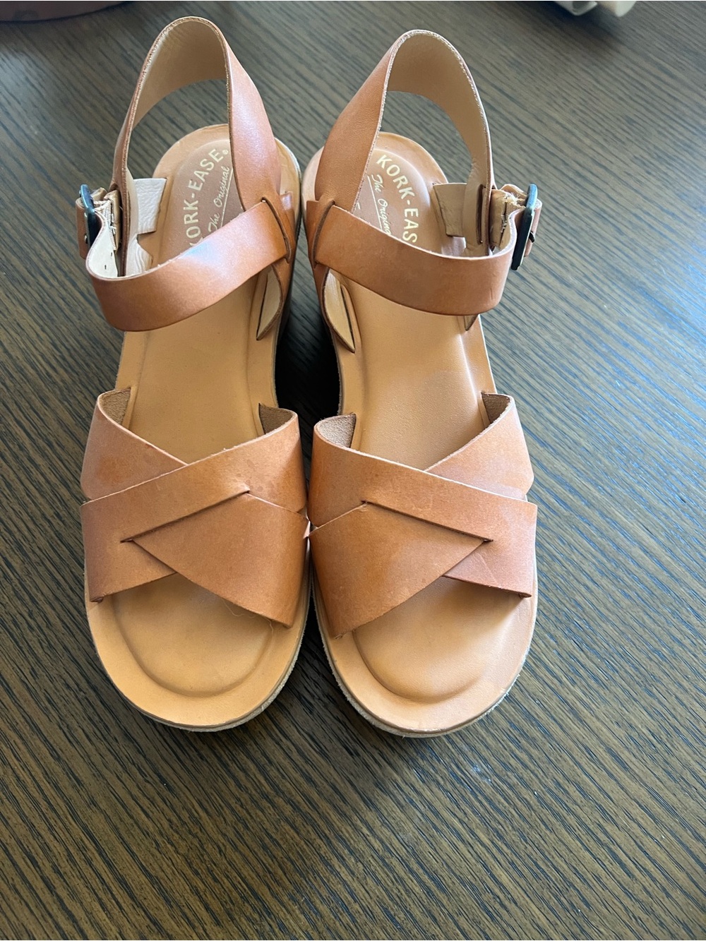 Kork-Ease Women's Cognac Leather Crisscross Slingback Sandals